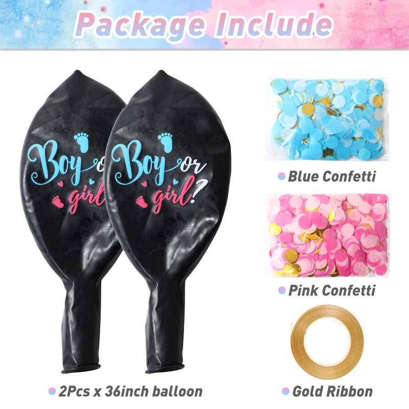 Patimate Large Gender Reveal Balloons - 2pcs 36 Inch Black Boy or Girl Balloon with Pink and Blue Confetti for Baby Shower Gender Reveal Ideas Party Decorations - Image 3