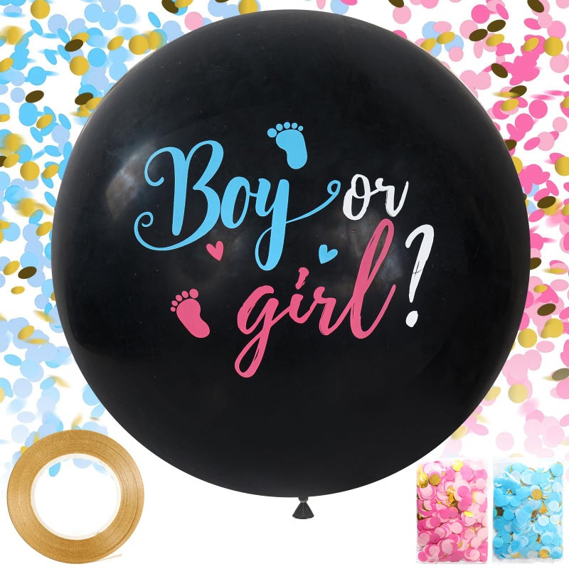 Patimate Large Gender Reveal Balloons - 2pcs 36 Inch Black Boy or Girl Balloon with Pink and Blue Confetti for Baby Shower Gender Reveal Ideas Party Decorations - Image 1