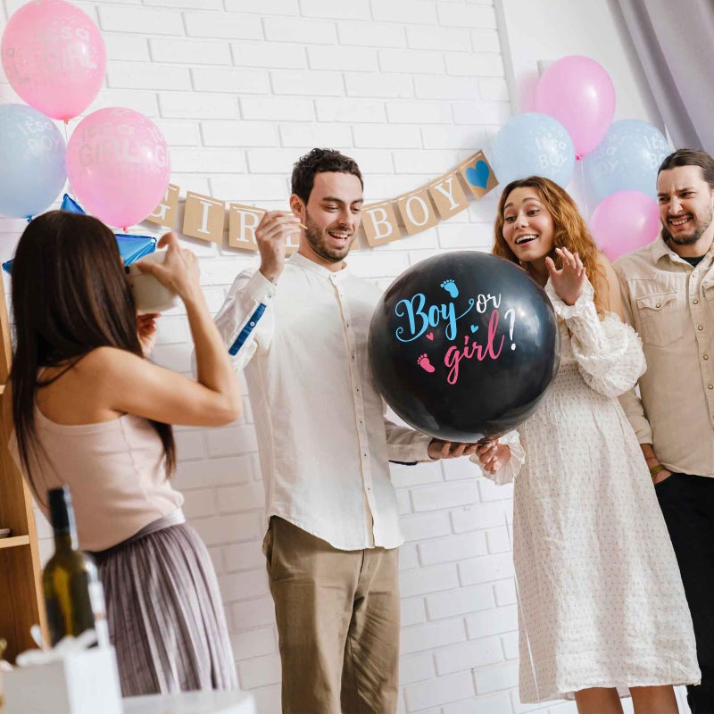 Patimate Large Gender Reveal Balloons - 2pcs 36 Inch Black Boy or Girl Balloon with Pink and Blue Confetti for Baby Shower Gender Reveal Ideas Party Decorations - Image 5