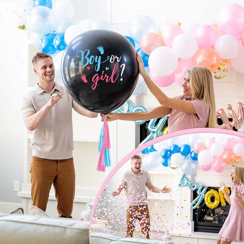 Patimate Large Gender Reveal Balloons - 2pcs 36 Inch Black Boy or Girl Balloon with Pink and Blue Confetti for Baby Shower Gender Reveal Ideas Party Decorations - Image 2
