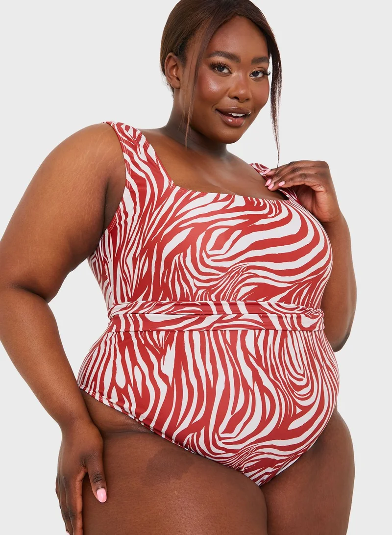 In The Style Curve Printed Tie Detail Swimsuit