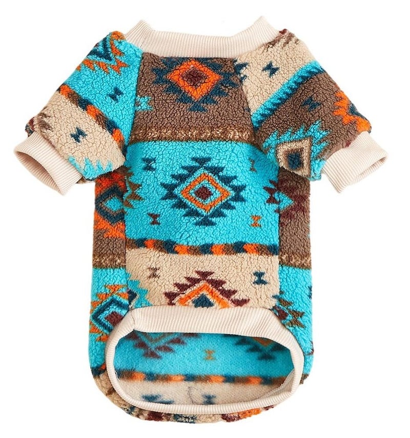 PETANGEL Geometric Pattern Breathable Round Neck Flannel Fleece Sweater Small Dogs & Cats|Winter Shirt ShishTzu, Poodle, Pug Small Dogs and Cats (Size: XL, Bust: 50 cm, Length: 40 cm, blue, 1 count) - Image 2