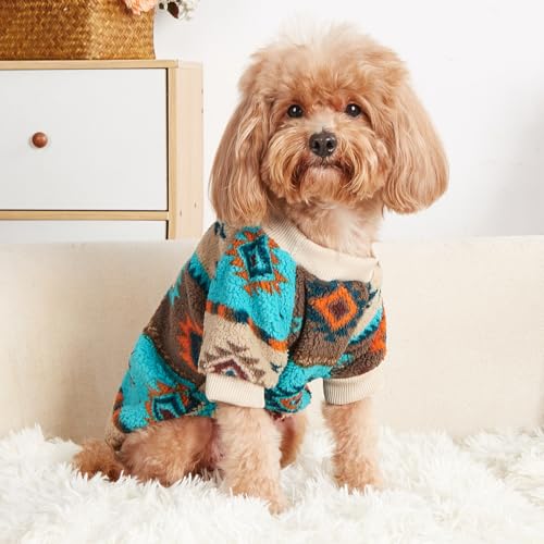PETANGEL Geometric Pattern Breathable Round Neck Flannel Fleece Sweater Small Dogs & Cats|Winter Shirt ShishTzu, Poodle, Pug Small Dogs and Cats (Size: XL, Bust: 50 cm, Length: 40 cm, blue, 1 count) - Image 5