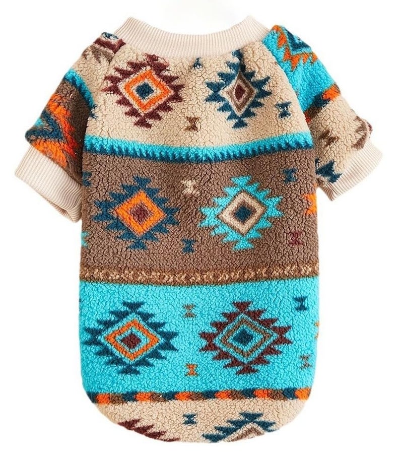 PETANGEL Geometric Pattern Breathable Round Neck Flannel Fleece Sweater Small Dogs & Cats|Winter Shirt ShishTzu, Poodle, Pug Small Dogs and Cats (Size: XL, Bust: 50 cm, Length: 40 cm, blue, 1 count) - Image 1