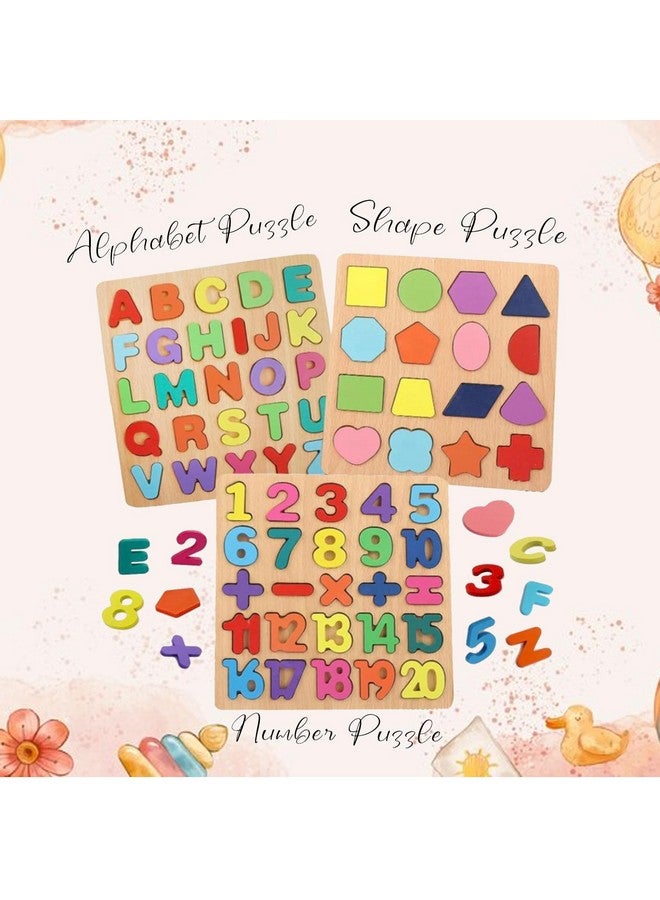 VNM Traders Colourful Wooden Puzzle Set for Kids: Capital Alphabets, Numbers and Shapes - Educational Learning Board for Toddlers and Preschoolers (ABCD, Numbers, Shapes) | Ages 0-6 - Image 2