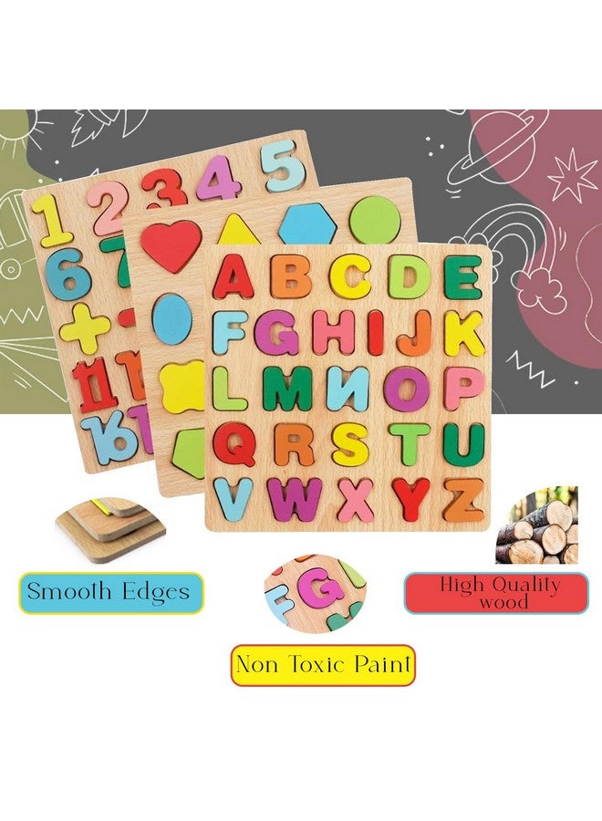 VNM Traders Colourful Wooden Puzzle Set for Kids: Capital Alphabets, Numbers and Shapes - Educational Learning Board for Toddlers and Preschoolers (ABCD, Numbers, Shapes) | Ages 0-6 - Image 3