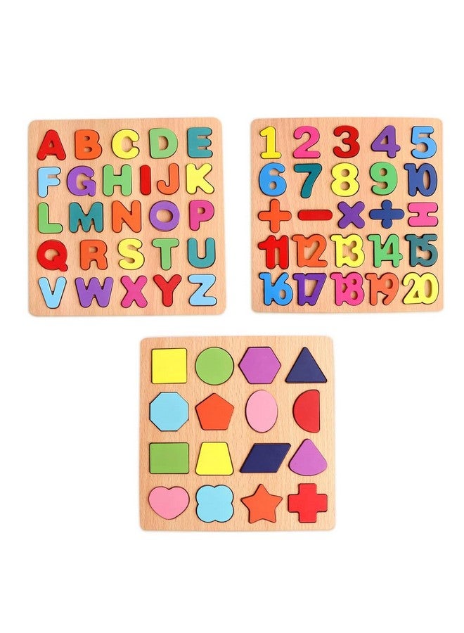 VNM Traders Colourful Wooden Puzzle Set for Kids: Capital Alphabets, Numbers and Shapes - Educational Learning Board for Toddlers and Preschoolers (ABCD, Numbers, Shapes) | Ages 0-6 - Image 1