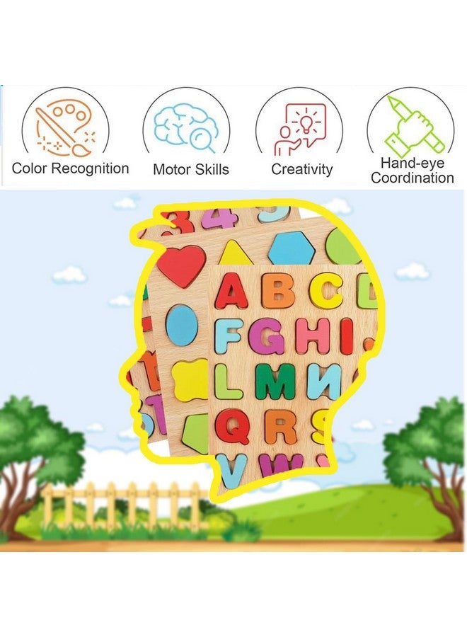 VNM Traders Colourful Wooden Puzzle Set for Kids: Capital Alphabets, Numbers and Shapes - Educational Learning Board for Toddlers and Preschoolers (ABCD, Numbers, Shapes) | Ages 0-6 - Image 4