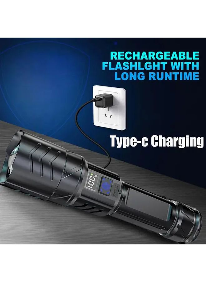 Black USB C Rechargeable Tactical LED Flashlight with Zoom and 3 Modes - Image 5