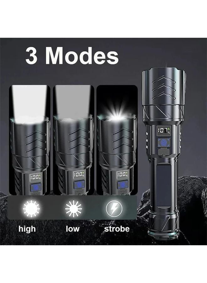 Black USB C Rechargeable Tactical LED Flashlight with Zoom and 3 Modes - Image 4