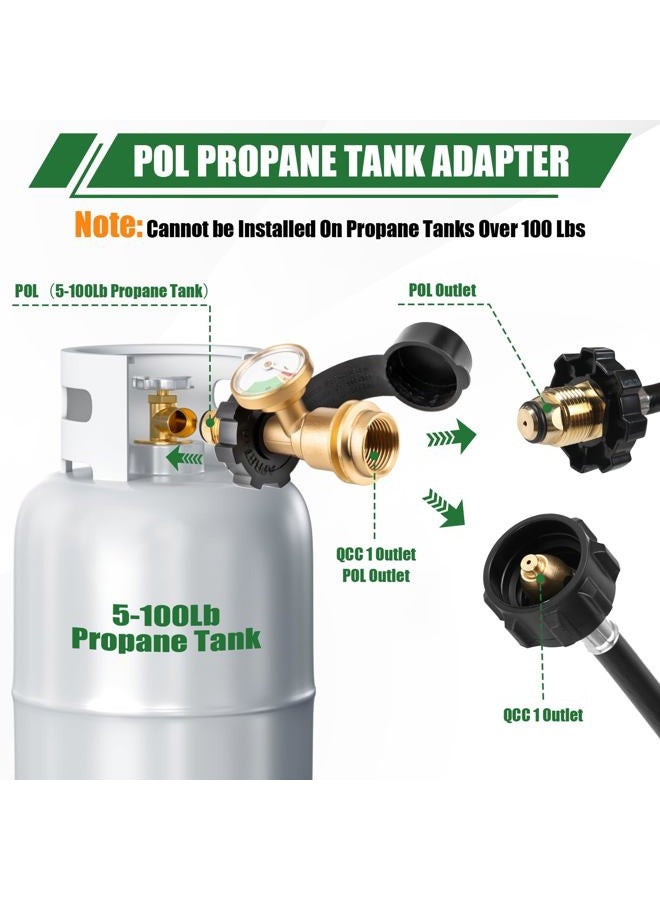 YEYETUO 100 lb Propane Tank Adapter, Propane Tank Gauge with Gauge, Fit POL to QCC1 Propane Tank Adapter, Old to New Connection Type 100lb Propane Tank Gauge - Image 3