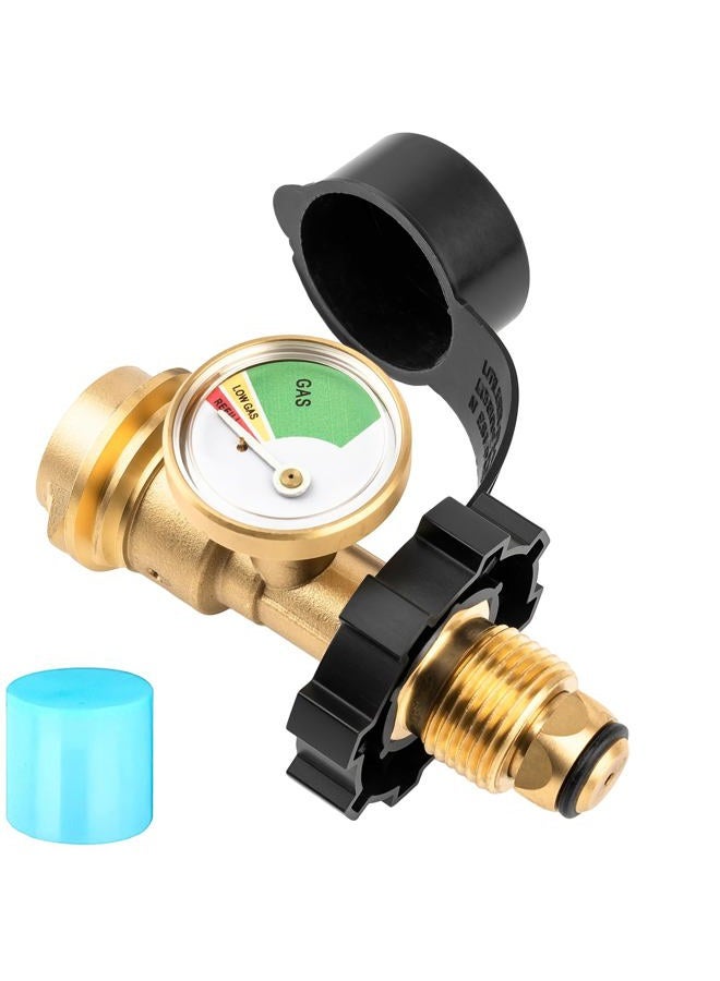 YEYETUO 100 lb Propane Tank Adapter, Propane Tank Gauge with Gauge, Fit POL to QCC1 Propane Tank Adapter, Old to New Connection Type 100lb Propane Tank Gauge - Image 1