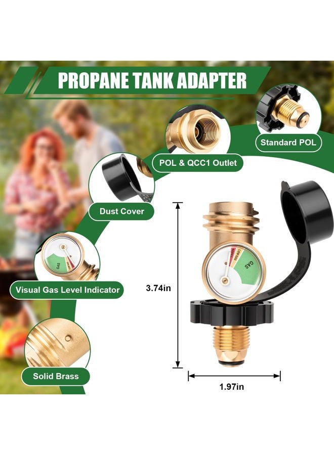 YEYETUO 100 lb Propane Tank Adapter, Propane Tank Gauge with Gauge, Fit POL to QCC1 Propane Tank Adapter, Old to New Connection Type 100lb Propane Tank Gauge - Image 2