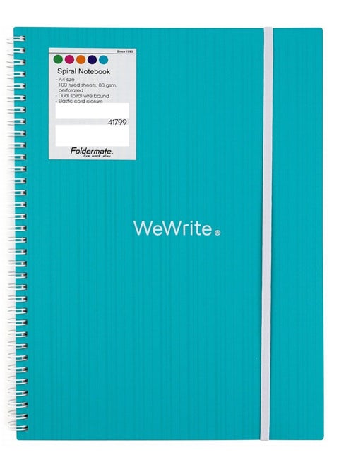 A4 Size Spiral Notebook With Elastic Closure Blue Cover