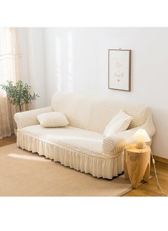 Arabest Sofa Slipcover One Piece Easy Fit Stretch Couch Cover with Skirt Durable Washable High Elastic Stretchable Universal Furniture Protector (Cream, 2 Seats)  - Image 3