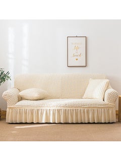 Arabest Sofa Slipcover One Piece Easy Fit Stretch Couch Cover with Skirt Durable Washable High Elastic Stretchable Universal Furniture Protector (Cream, 2 Seats)  - Image 2