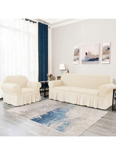 Arabest Sofa Slipcover One Piece Easy Fit Stretch Couch Cover with Skirt Durable Washable High Elastic Stretchable Universal Furniture Protector (Cream, 2 Seats)  - Image 5