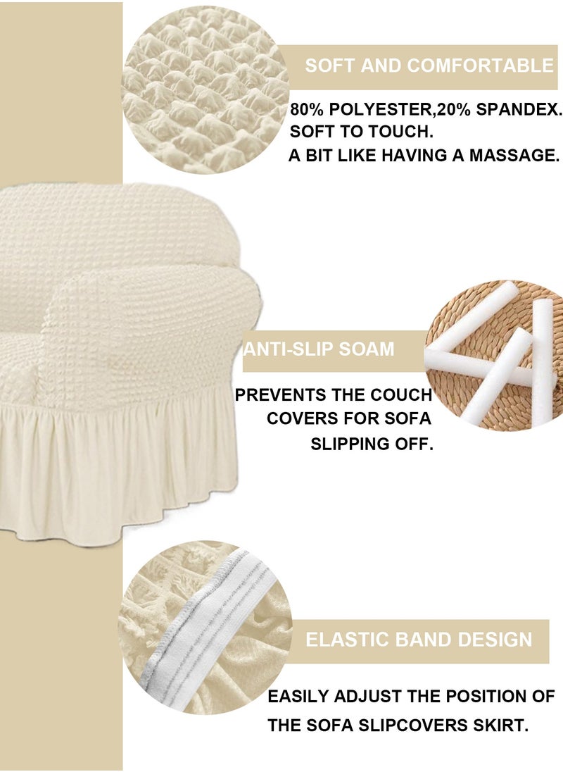 Arabest - Sofa Slipcover One Piece Easy Fit Stretch Couch Cover with Skirt Durable Washable High Elastic Stretchable Universal Furniture Protector (Cream, 2 Seats) - Image 1