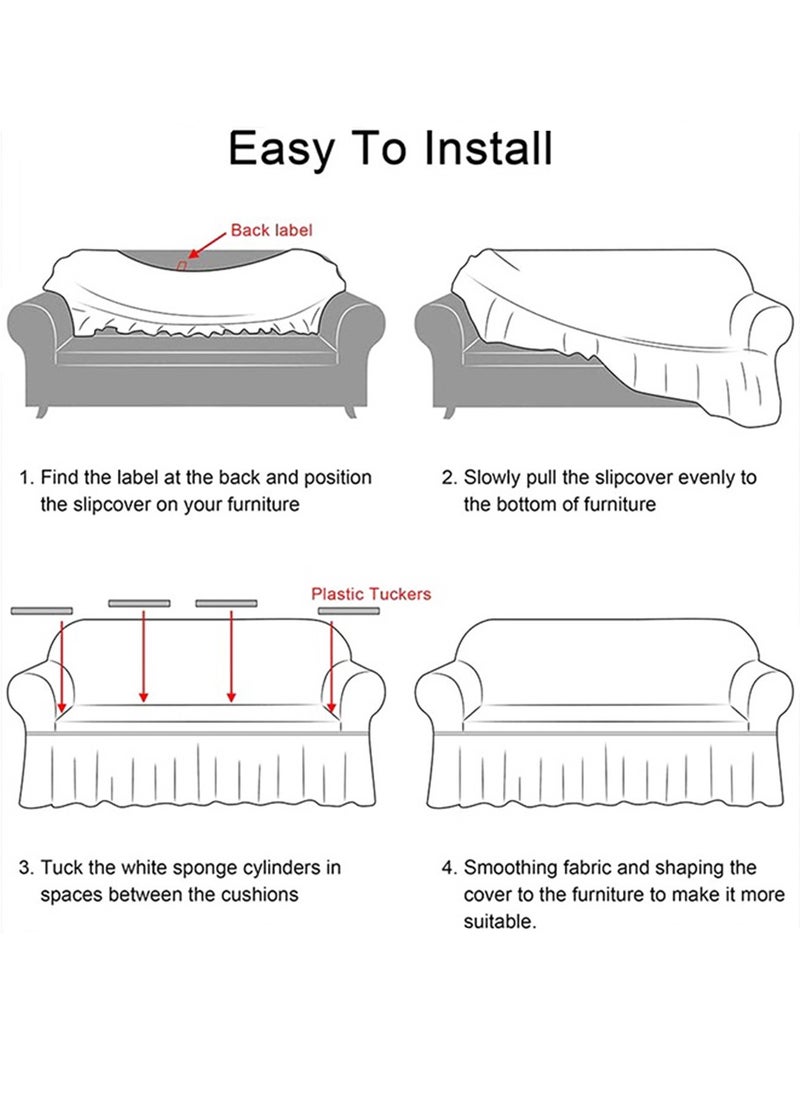 Arabest - Sofa Slipcover One Piece Easy Fit Stretch Couch Cover with Skirt Durable Washable High Elastic Stretchable Universal Furniture Protector (Cream, 2 Seats) - Image 1