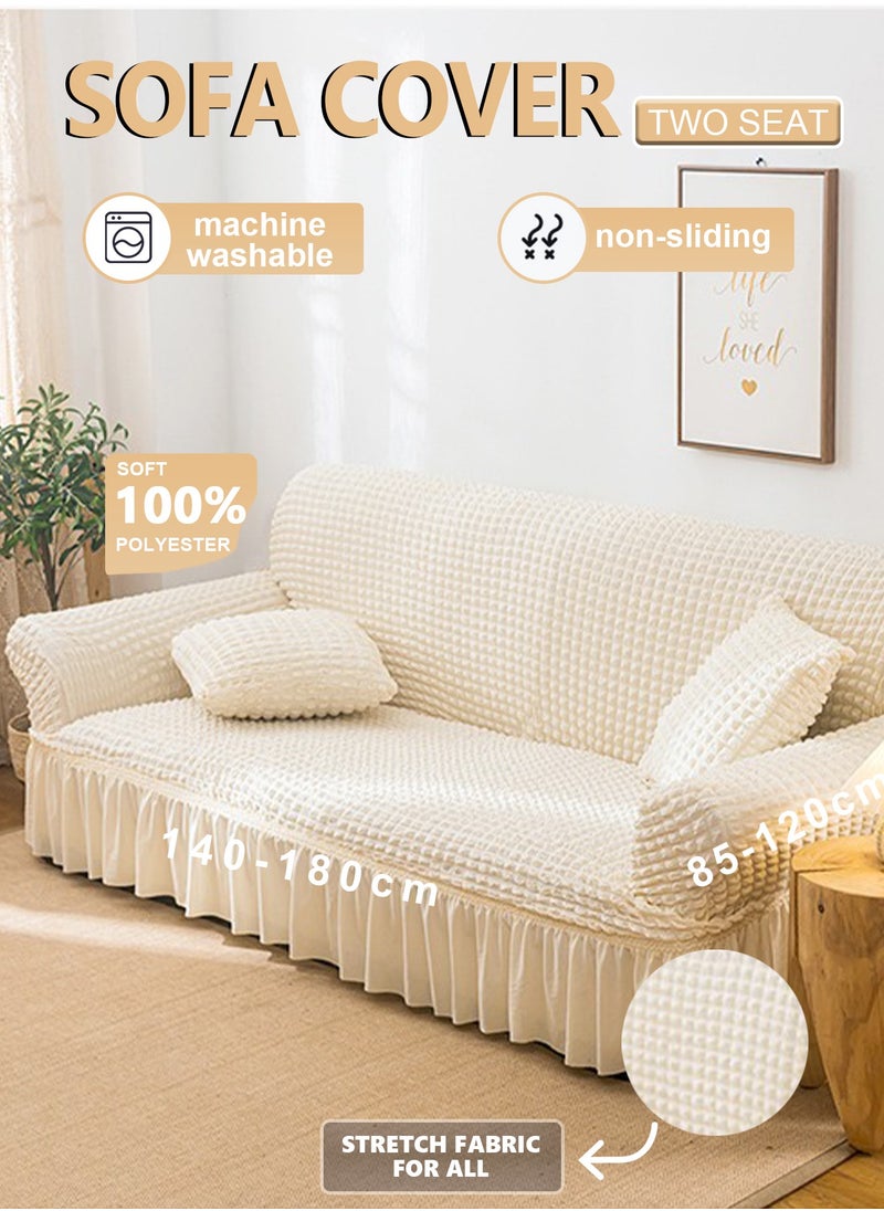Arabest - Sofa Slipcover One Piece Easy Fit Stretch Couch Cover with Skirt Durable Washable High Elastic Stretchable Universal Furniture Protector (Cream, 2 Seats) - Image 1