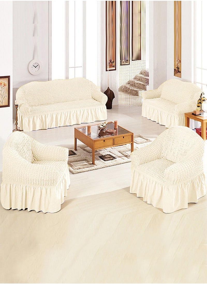 Arabest - Sofa Slipcover One Piece Easy Fit Stretch Couch Cover with Skirt Durable Washable High Elastic Stretchable Universal Furniture Protector (Cream, 2 Seats) - Image 1