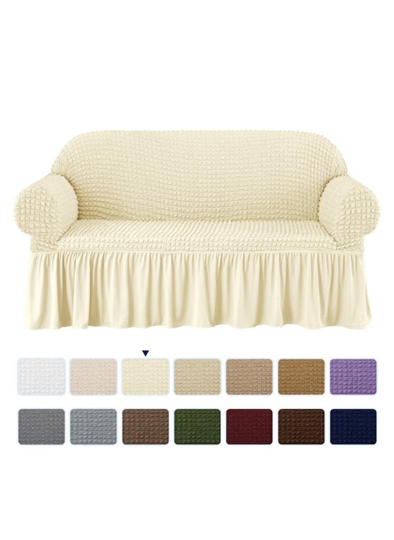 Arabest - Sofa Slipcover One Piece Easy Fit Stretch Couch Cover with Skirt Durable Washable High Elastic Stretchable Universal Furniture Protector (Cream, 2 Seats) - Image 1