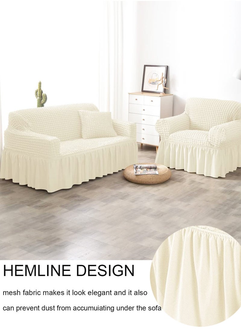 Arabest - Sofa Slipcover One Piece Easy Fit Stretch Couch Cover with Skirt Durable Washable High Elastic Stretchable Universal Furniture Protector (Cream, 2 Seats) - Image 1