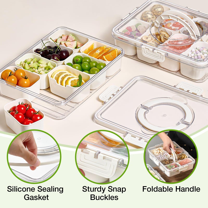 Mfacoy Snackle Box Container, 2 Pack Divided Serving Tray with Lid and Handle, Snack Box Charcuterie Container for Portable Snack Platters, Clear Organizer for Candy, Fruits, Travel, Party, Picnic - Image 5