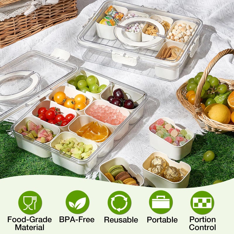 Mfacoy Snackle Box Container, 2 Pack Divided Serving Tray with Lid and Handle, Snack Box Charcuterie Container for Portable Snack Platters, Clear Organizer for Candy, Fruits, Travel, Party, Picnic - Image 2
