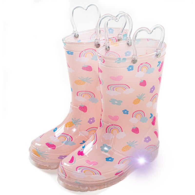 Hbxooxts Toddler Light Up Rain Boots for Girls & Boys - Waterproof with Handles - Outdoors Kid Rain Boots (Buff Rainbow, Toddler, 8, US Footwear Size System, Medium) - Image 1