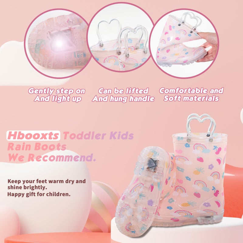 Hbxooxts Toddler Light Up Rain Boots for Girls & Boys - Waterproof with Handles - Outdoors Kid Rain Boots (Buff Rainbow, Toddler, 8, US Footwear Size System, Medium) - Image 3