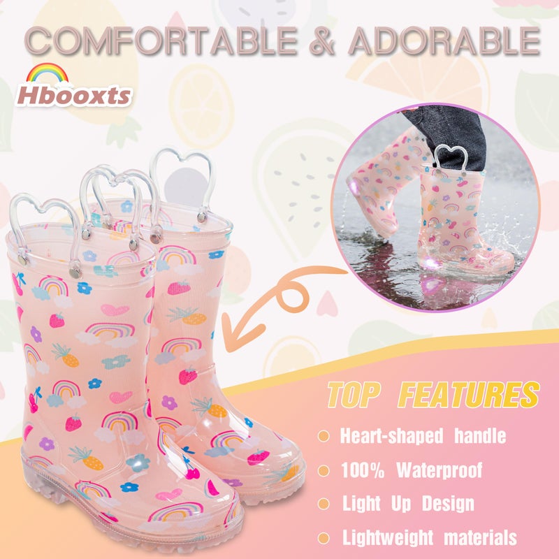 Hbxooxts Toddler Light Up Rain Boots for Girls & Boys - Waterproof with Handles - Outdoors Kid Rain Boots (Buff Rainbow, Toddler, 8, US Footwear Size System, Medium) - Image 2