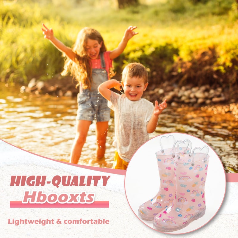Hbxooxts Toddler Light Up Rain Boots for Girls & Boys - Waterproof with Handles - Outdoors Kid Rain Boots (Buff Rainbow, Toddler, 8, US Footwear Size System, Medium) - Image 5