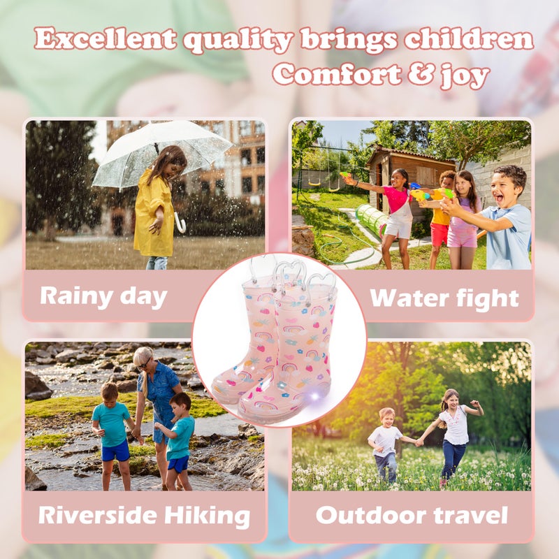 Hbxooxts Toddler Light Up Rain Boots for Girls & Boys - Waterproof with Handles - Outdoors Kid Rain Boots (Buff Rainbow, Toddler, 8, US Footwear Size System, Medium) - Image 4
