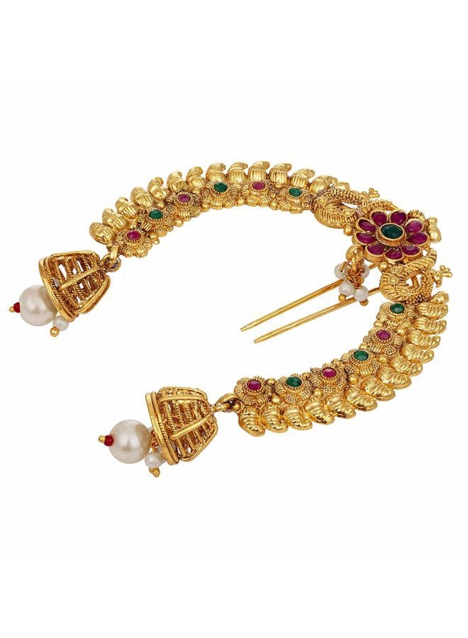 Aheli Kundan Pearl Peacock Hair Brooch Pin Hanging Style Fashion Accessories |Indian Ethnic Jewellery Set | Eid | Ramadan |Bridal Wedding Festive Gift - Image 5