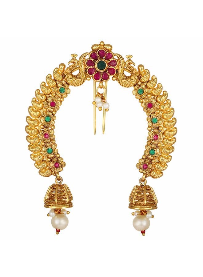 Aheli Kundan Pearl Peacock Hair Brooch Pin Hanging Style Fashion Accessories |Indian Ethnic Jewellery Set | Eid | Ramadan |Bridal Wedding Festive Gift - Image 1
