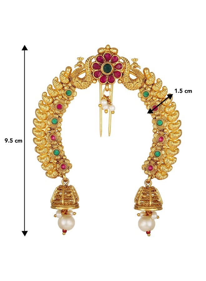Aheli Kundan Pearl Peacock Hair Brooch Pin Hanging Style Fashion Accessories |Indian Ethnic Jewellery Set | Eid | Ramadan |Bridal Wedding Festive Gift - Image 4