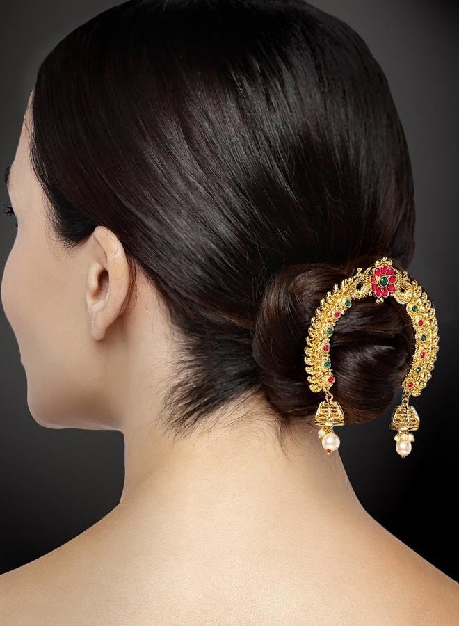 Aheli Kundan Pearl Peacock Hair Brooch Pin Hanging Style Fashion Accessories |Indian Ethnic Jewellery Set | Eid | Ramadan |Bridal Wedding Festive Gift - Image 2