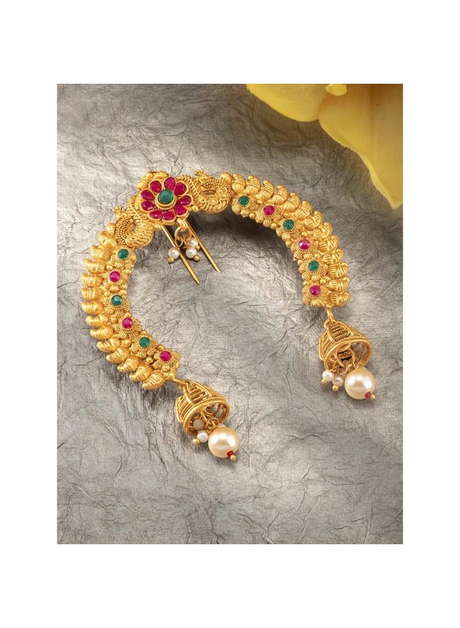 Aheli Kundan Pearl Peacock Hair Brooch Pin Hanging Style Fashion Accessories |Indian Ethnic Jewellery Set | Eid | Ramadan |Bridal Wedding Festive Gift - Image 3