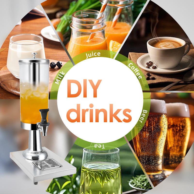 WELKOR Hot and Cold Beverage Dispenser with Stand, 0.79 Gallon All-in-One Commercial Drink Dispenser with Ice Core&Stainless Steel Drip Trays for Parties, Beer Bar, Coffee (1 HEAD-0.79 GAL, SILVER) - Image 4