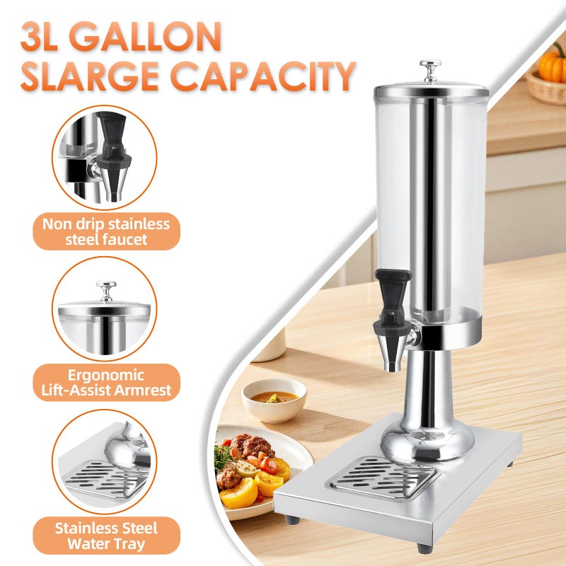 WELKOR Hot and Cold Beverage Dispenser with Stand, 0.79 Gallon All-in-One Commercial Drink Dispenser with Ice Core&Stainless Steel Drip Trays for Parties, Beer Bar, Coffee (1 HEAD-0.79 GAL, SILVER) - Image 3