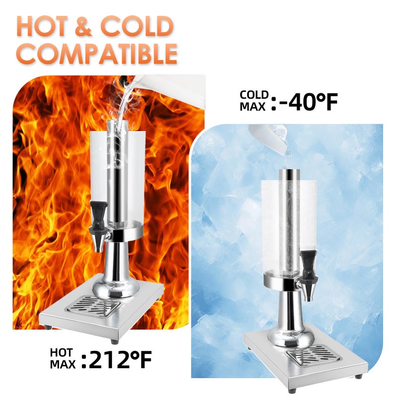 WELKOR Hot and Cold Beverage Dispenser with Stand, 0.79 Gallon All-in-One Commercial Drink Dispenser with Ice Core&Stainless Steel Drip Trays for Parties, Beer Bar, Coffee (1 HEAD-0.79 GAL, SILVER) - Image 5
