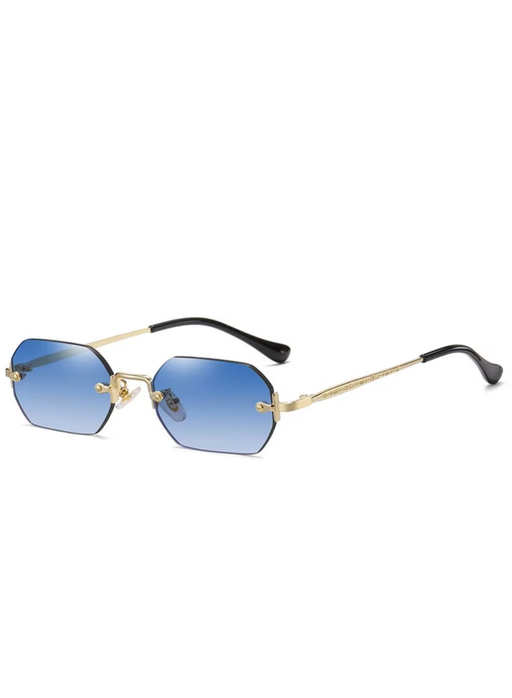 Rayan - Rimless Metal Frame Vintage Small Polygon Gradient Sunglasses UV Resistant Fashion Unisex Sunglasses for men & women in 3 colours Blue ,Grey, & Pink Gradient Lens,