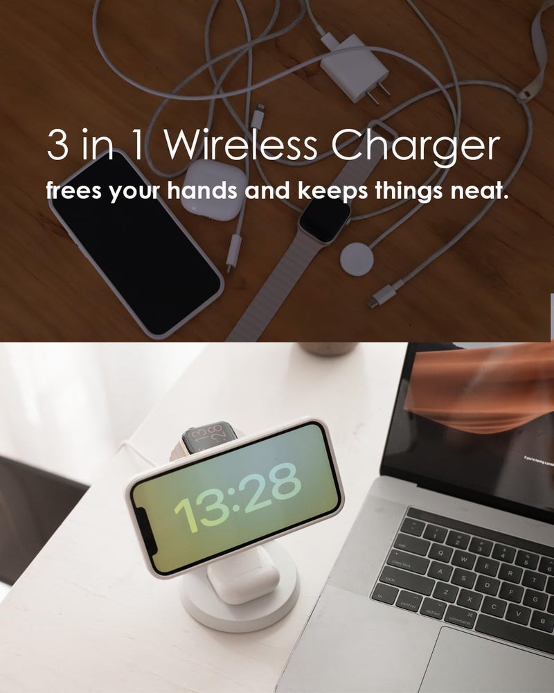 Utotrip Wireless Charger Compatible with Mag-Safe,3 in 1 Charging Station for iPhone17/16/15/14/13/12 Series, Apple Watch,AirPods,15W Fast Charging (Adapter Included) - Image 2