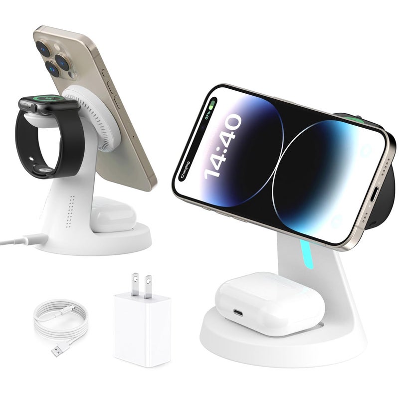 Utotrip Wireless Charger Compatible with Mag-Safe,3 in 1 Charging Station for iPhone17/16/15/14/13/12 Series, Apple Watch,AirPods,15W Fast Charging (Adapter Included) - Image 1