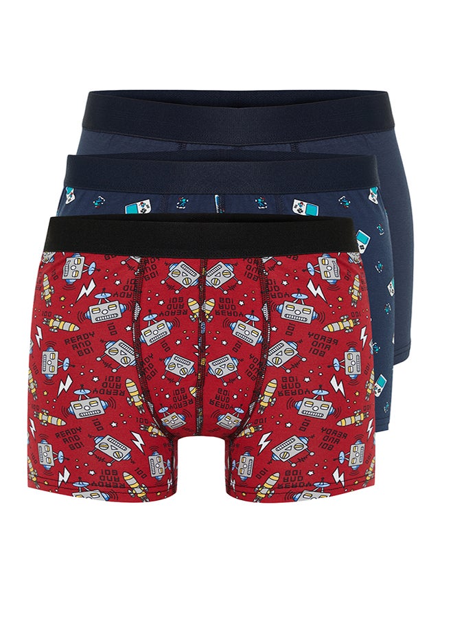 trendyol 3-Piece Multi-Colored Patterned-Plain Mix Cotton Boxers  - Image 1