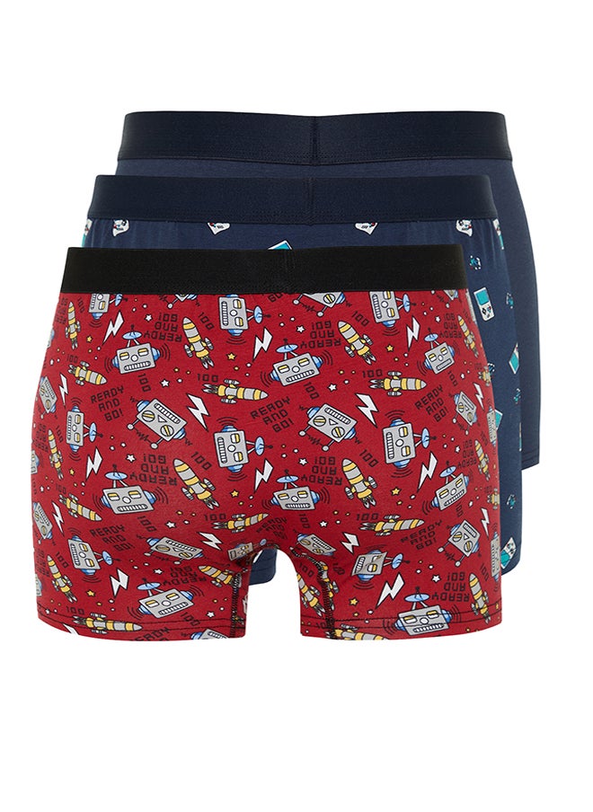 trendyol 3-Piece Multi-Colored Patterned-Plain Mix Cotton Boxers  - Image 2