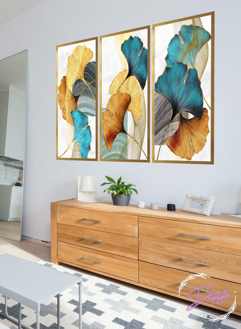 Droplyte 3 Piece Golden Abstract Leaves Decorative Wall Art Wall Decor Card Board MDF Home Decor for Living Room, Drawing Room, Office Room and Bedroom 120CM x 80CM  - Image 2