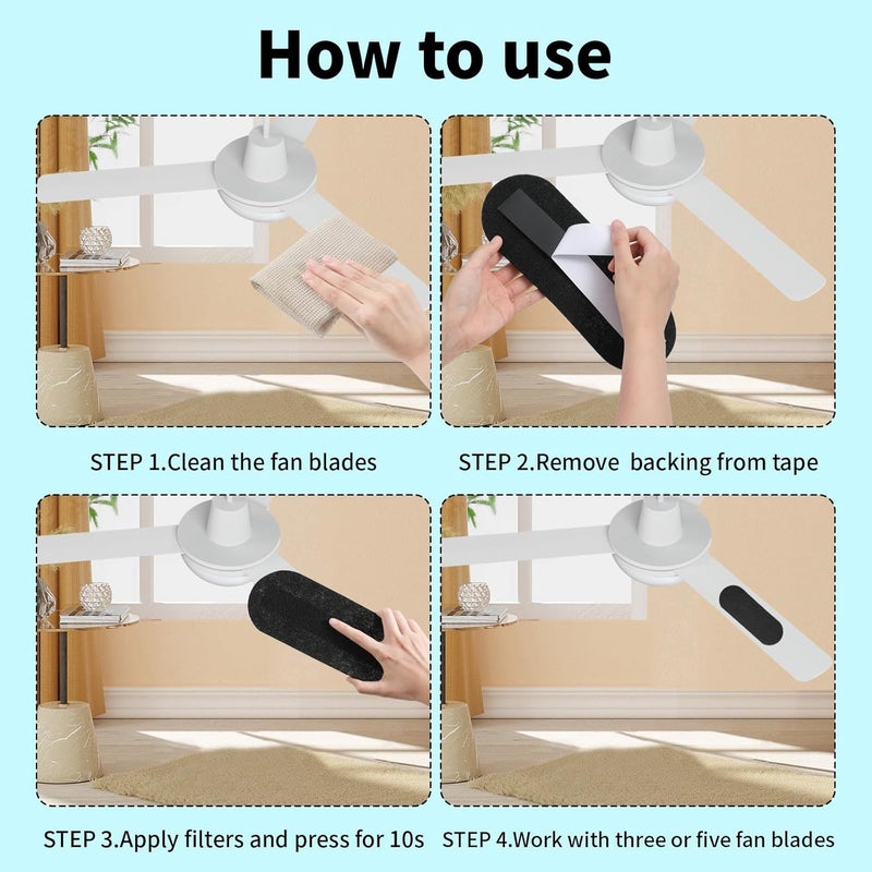 LBLVBNEWD 15 Pack Ceiling Fan Filters for Blades, Air Fan Filters for Ceiling Fan Blades with Activated Charcoal for Common Household Contaminants, Unscented Coconut Carbon Universal Ceiling Fan Air Purifiers - Image 3