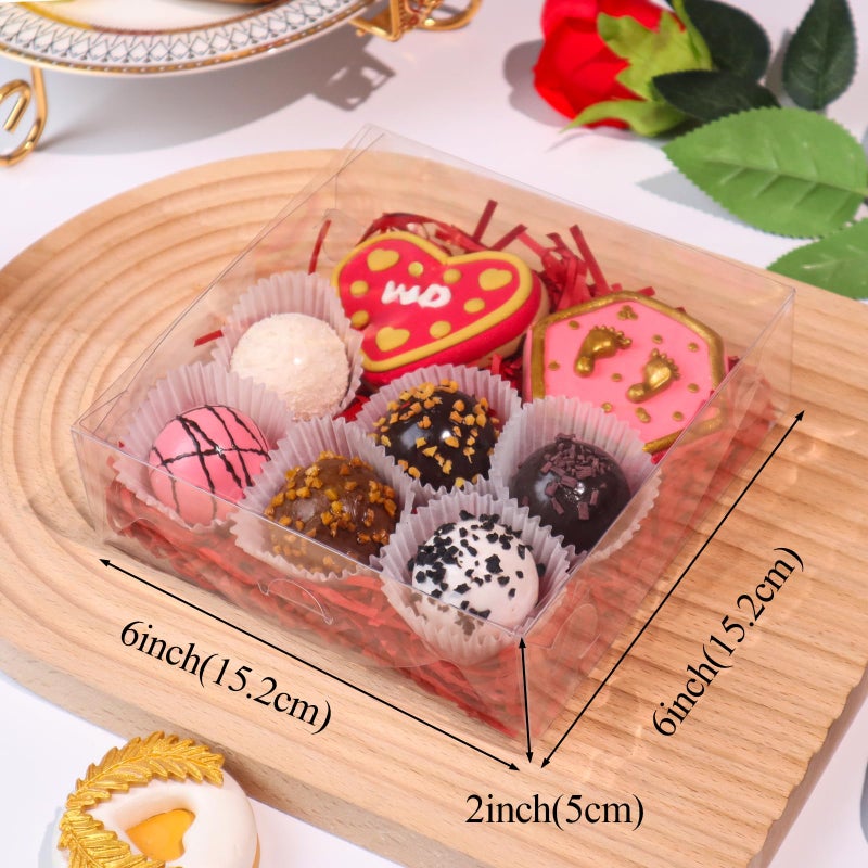 JCXGRVC 20pcs 6x6x2 Inches Cookies Boxes with Clear Window Macaron Boxes Chocolate Covered Strawberries Boxes Cake Plastic Boxe Bakery Boxes Chocolate Truffle Treat Boxes for Gift Cakesickle - Image 2